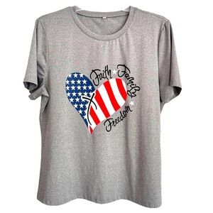 Women's 1XL American Flag Heart T-Shirt Faith Family Freedom Patriotic July 4th